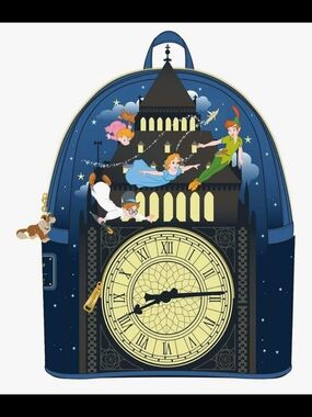 Peter Pan Themed with Glow-in-the-DarkClock Motif Backpack and Wallet- Navy Blue